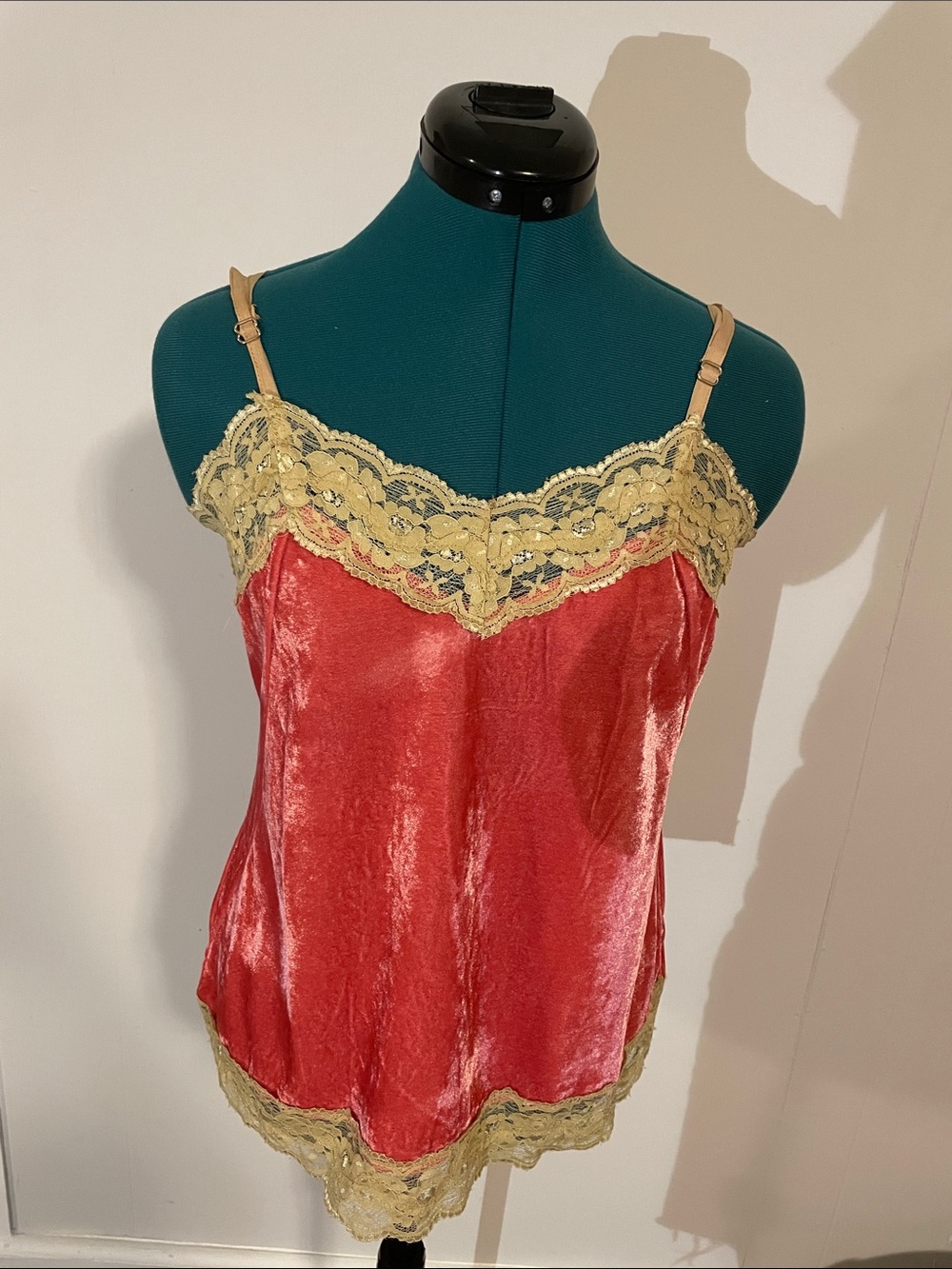 Red Velvet Lace Trim Cami Top
